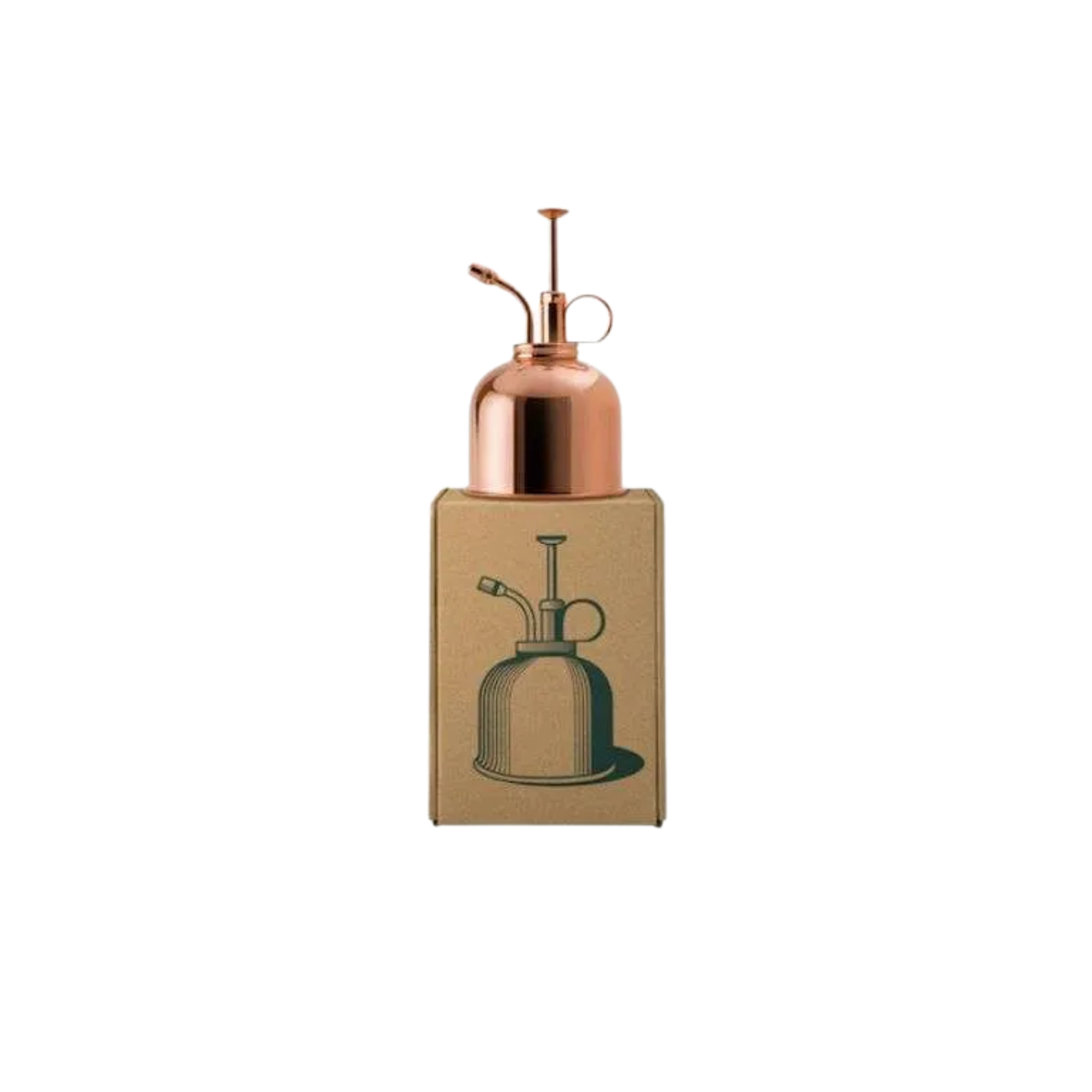 Haws Smethwick spritzer copper mister side view on top of packaging box
