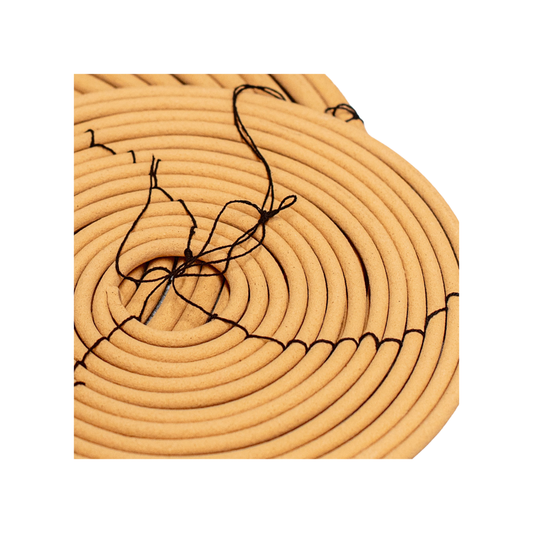 Heaven in Earth Citronella Coil Hanging Large with small citronella coil out of packaging close up