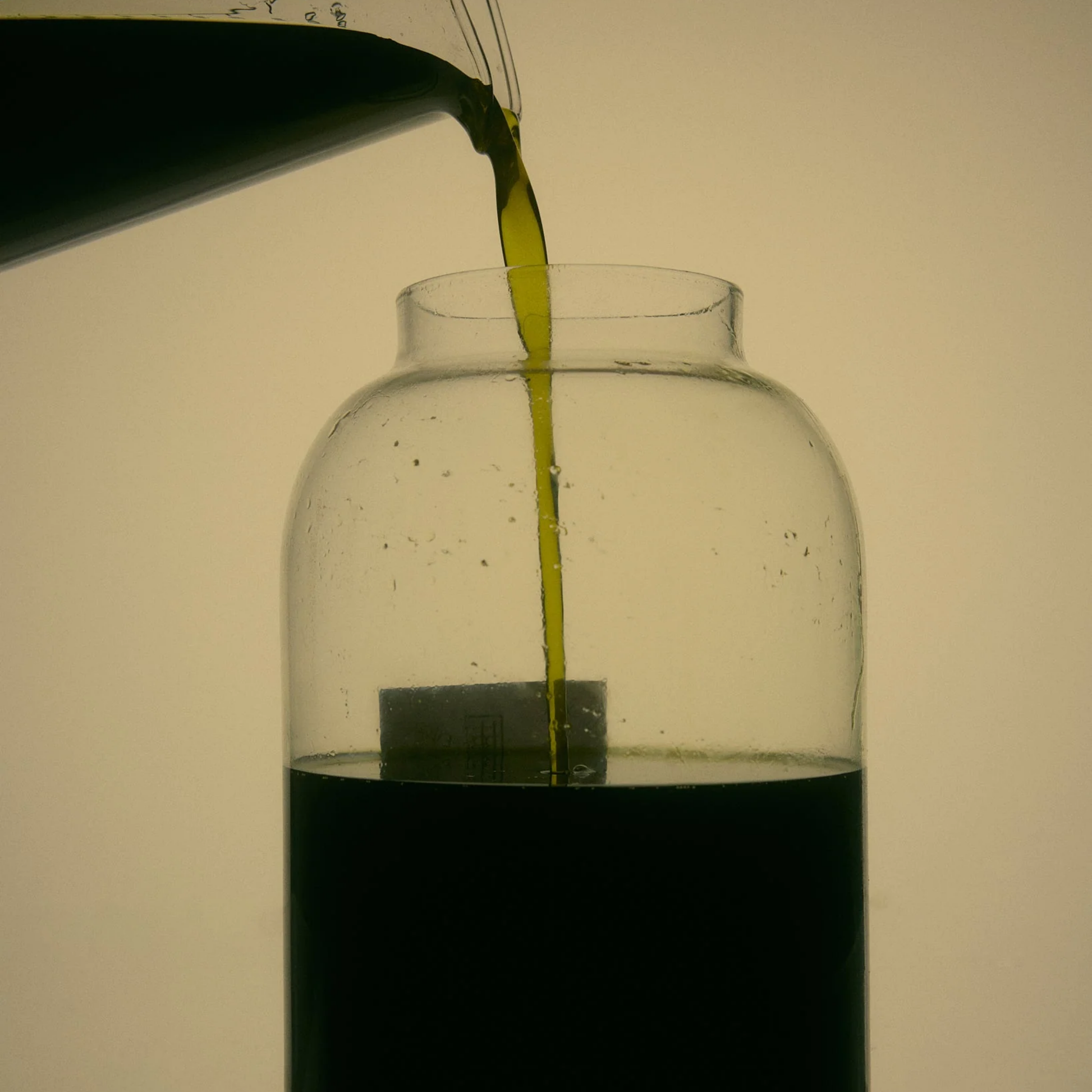 Liquid ingredient being poured in to a container for Herb Remedy Comfrey Balm - Deep tissue healing and skin regeneration balm made from comfrey-infused olive oil - Enriched with peppermint and rosemary essential oils for soothing, cooling, and anti-inflammatory relief - Ideal for bruises, sprains, strains, and muscle soreness - Natural herbal balm promoting tissue repair and faster recovery