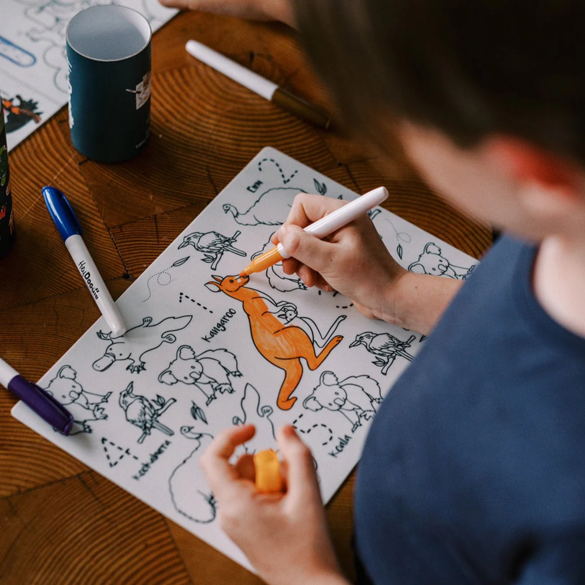 Little kid drawing with Hey Doodle matt
