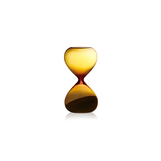 Hightide medium hourglass with amber glass and coloured sand, a 5-minute handmade sand timer ideal for productivity, cooking, meditation, or desk décor. Stylish Japanese-designed hourglass for everyday timing needs.