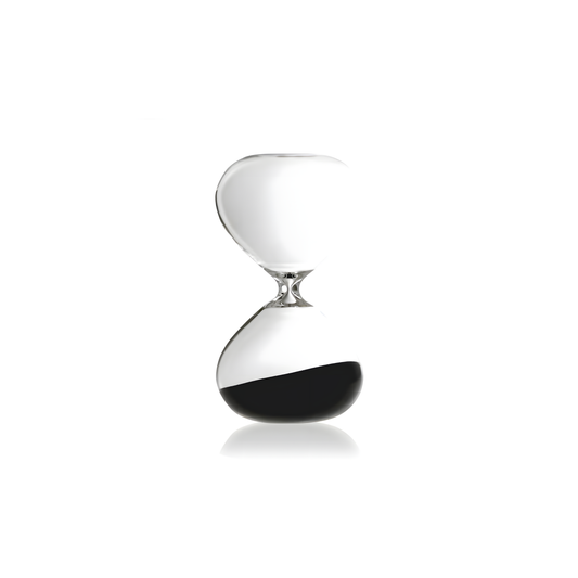 Hightide large hourglass featuring clear glass and coloured sand, offering a 15-minute timer for work sessions, relaxing breaks, or decorative home styling. A modern glass hourglass perfect for shelves, offices, and creative spaces.