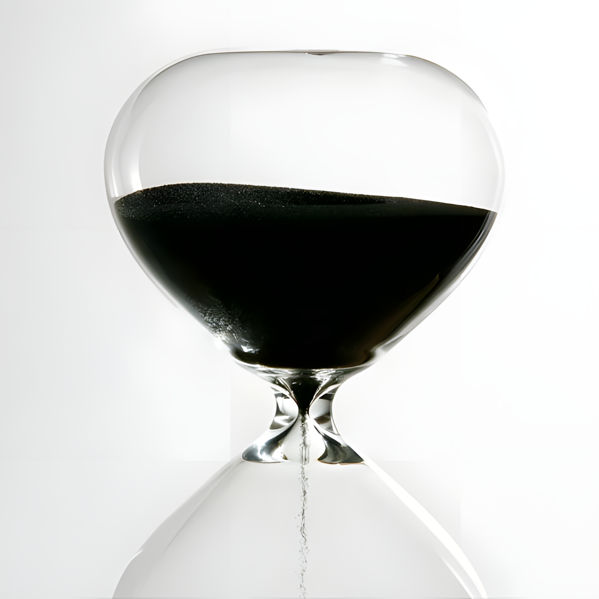 Showing the start of transferring the sand upside down from the Hightide large hourglass featuring clear glass and coloured sand, offering a 15-minute timer for work sessions, relaxing breaks, or decorative home styling. A modern glass hourglass perfect for shelves, offices, and creative spaces.