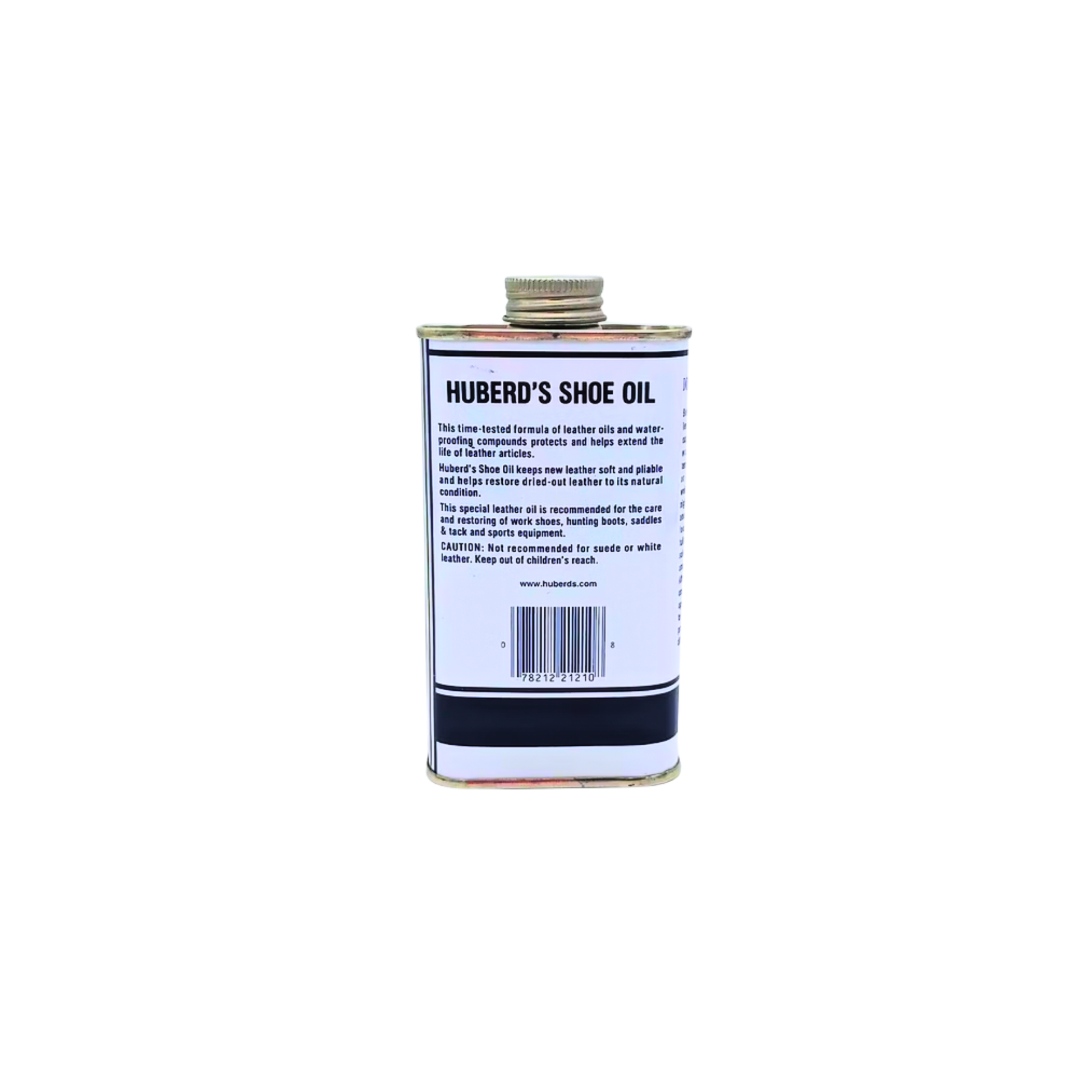 Huberds shoe oil can back view
