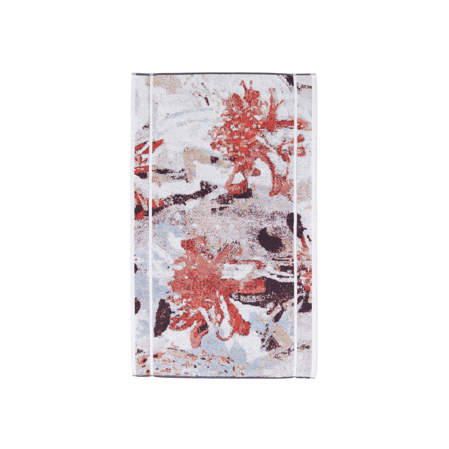 Front view of the Innate Ilford bath mat 60 x 100 cm, luxury absorbent terry cotton bath mat in multi-coloured Waratah jacquard design, thick and dense with intricate organic patterns, made from 100% OEKO-TEX certified cotton and responsibly woven in Portugal.