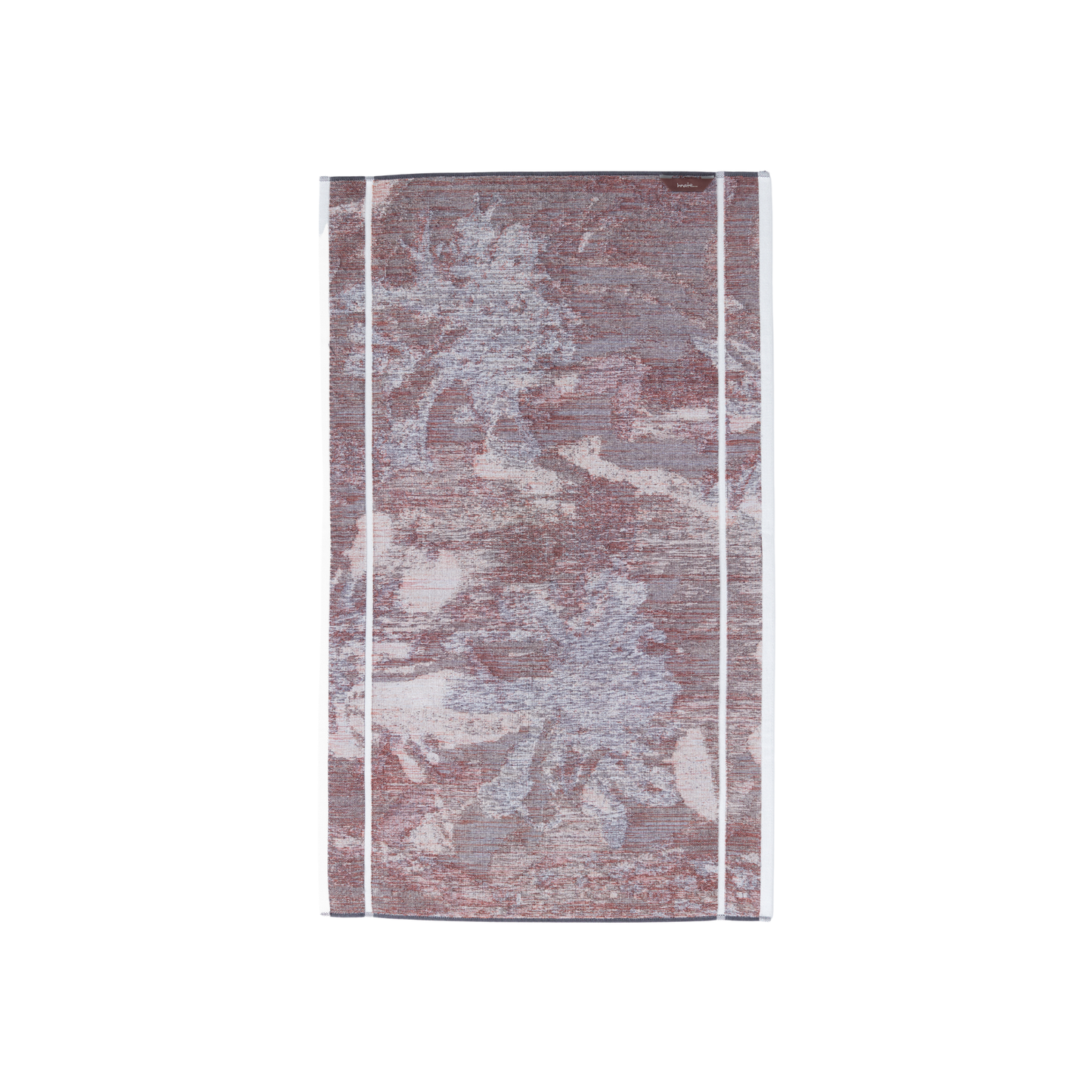 Back view of the Innate Ilford bath mat 60 x 100 cm, luxury absorbent terry cotton bath mat in multi-coloured Waratah jacquard design, thick and dense with intricate organic patterns, made from 100% OEKO-TEX certified cotton and responsibly woven in Portugal.