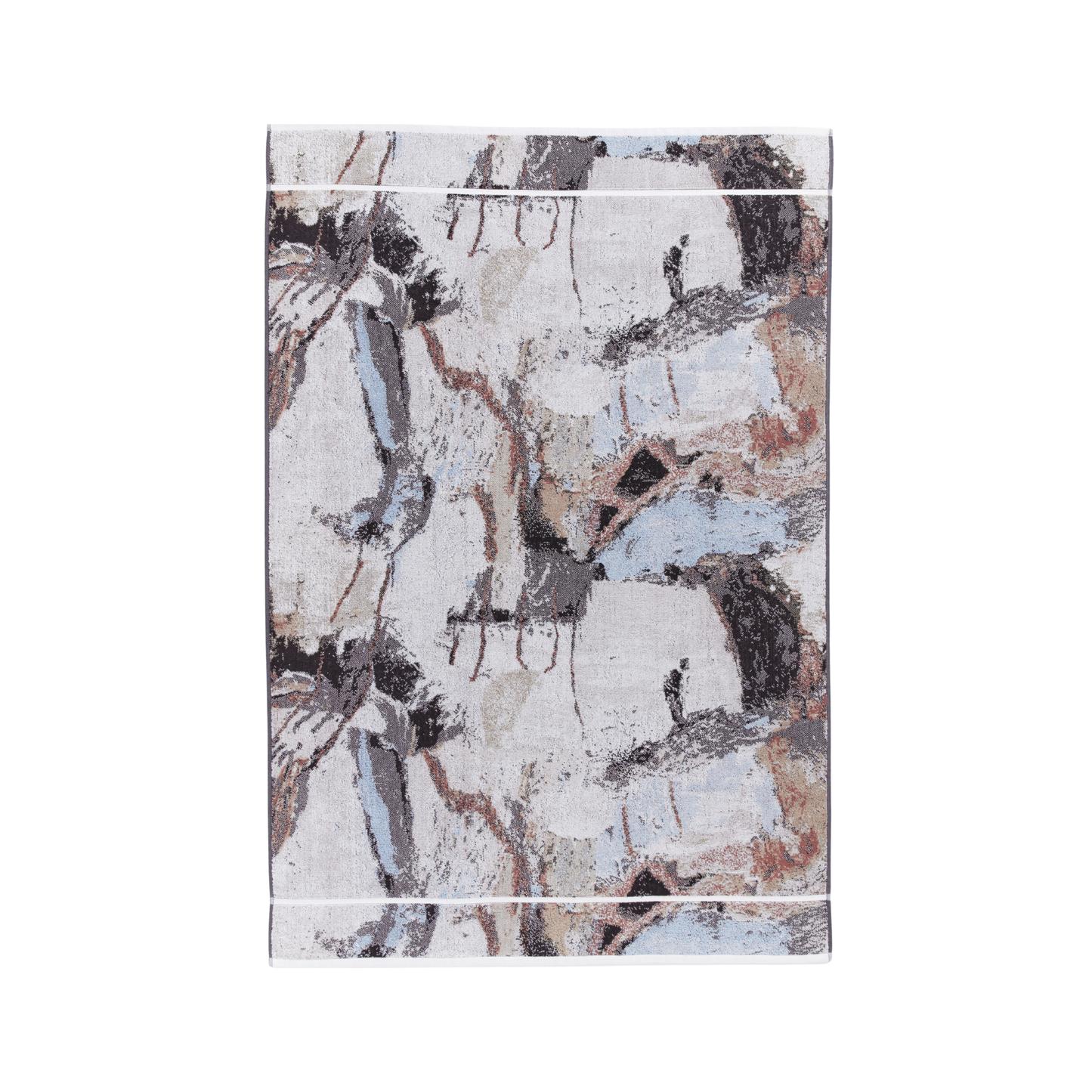 Front view of the Innate NT Morning Bath Sheet 100cm x 150cm bath sheet in warm earthy tones inspired by Australia's Top End landscape, made from 100% OEKO-TEX® certified cotton, featuring an absorbent six-colour jacquard weave with rich texture and weight, responsibly woven in Portugal for everyday premium use.