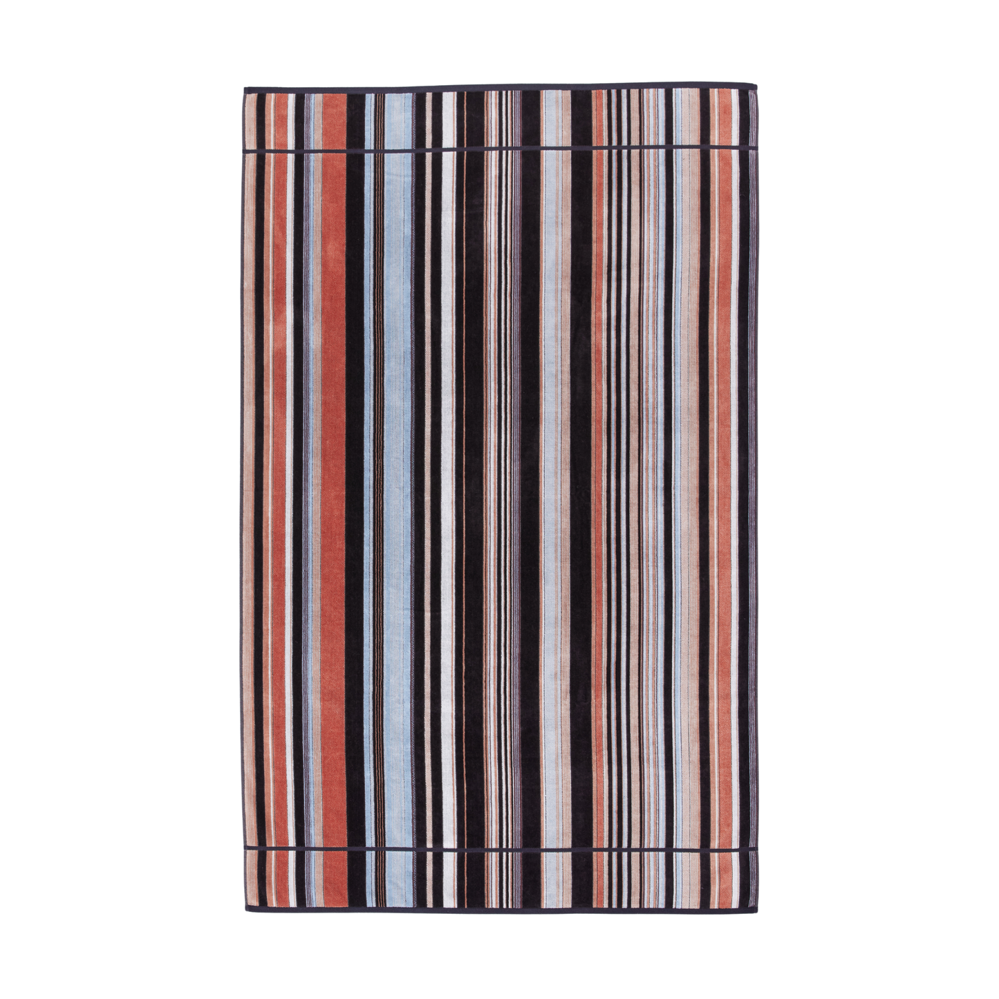 Front view of the Innate Ridge Sunrise bath sheet 100cm x 160cm, luxury absorbent cotton bath sheet with sunrise-inspired landscape design, velour finish on one side and terry cotton on the other, made from 100% OEKO-TEX certified cotton and responsibly woven in Portugal.