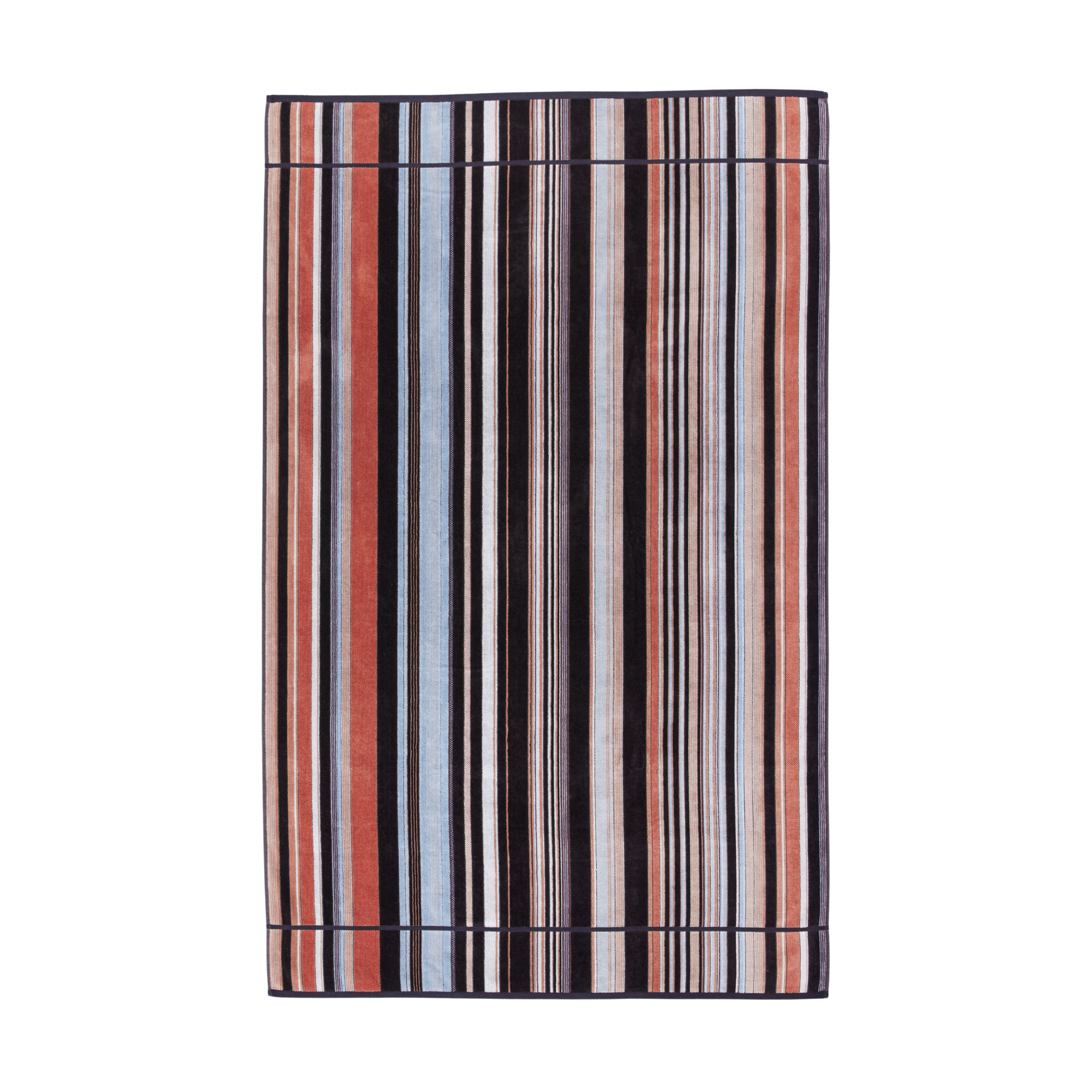 Front view of the Innate Ridge Sunrise bath sheet 100cm x 160cm, luxury absorbent cotton bath sheet with sunrise-inspired landscape design, velour finish on one side and terry cotton on the other, made from 100% OEKO-TEX certified cotton and responsibly woven in Portugal.