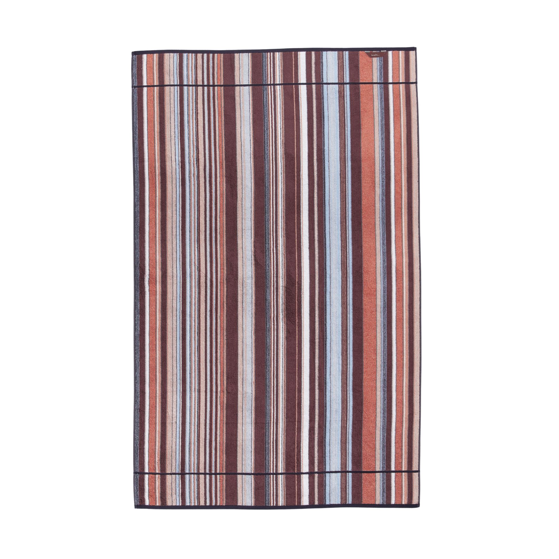 Back view of the Innate Ridge Sunrise bath sheet 100cm x 160cm, luxury absorbent cotton bath sheet with sunrise-inspired landscape design, velour finish on one side and terry cotton on the other, made from 100% OEKO-TEX certified cotton and responsibly woven in Portugal.