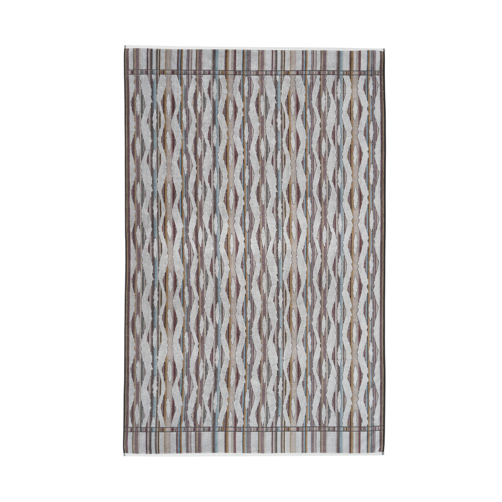 Front view of the Innate Ripple Light Bath Sheet 100cm x 160cm - Misty Grey and White - 100% OEKO-TEX® Certified Cotton - Absorbent velour and terry bath sheet with ripple breeze pattern, responsibly woven in Portugal for everyday use.