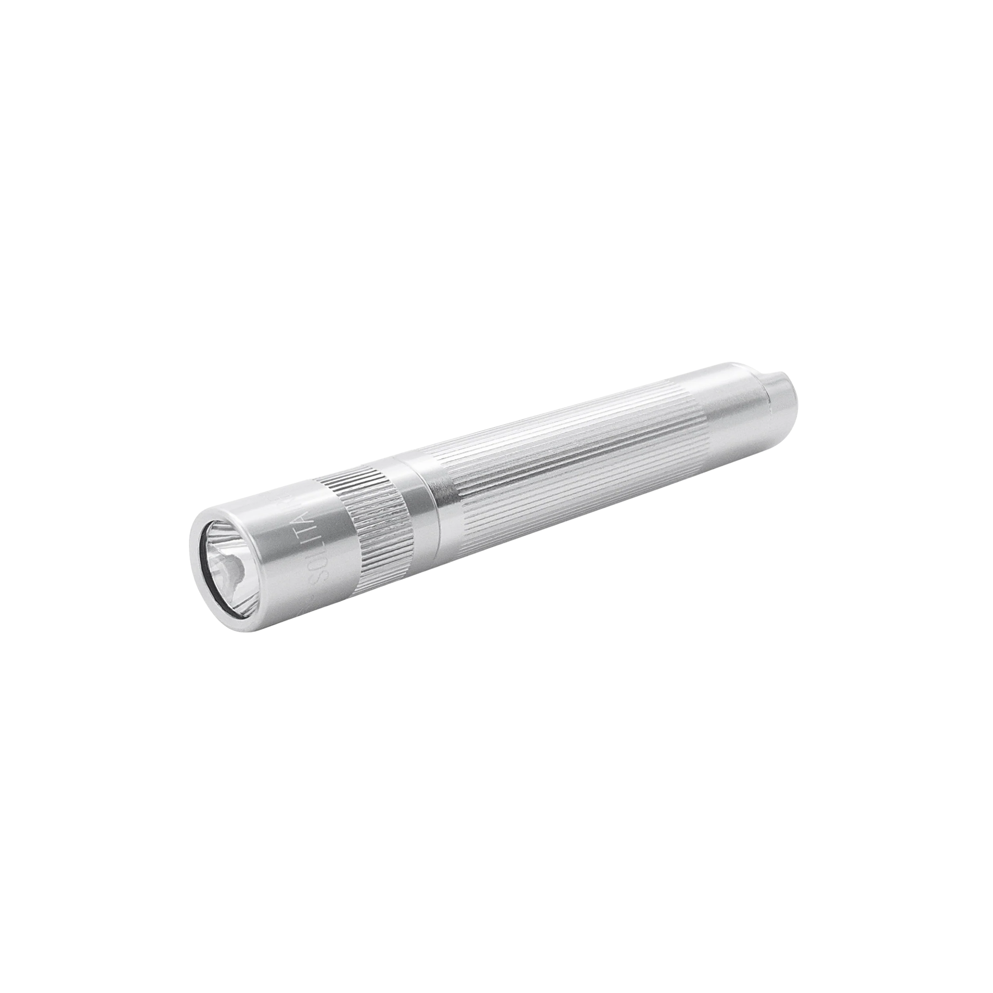 Side lying down view of black solitare Maglite torch 