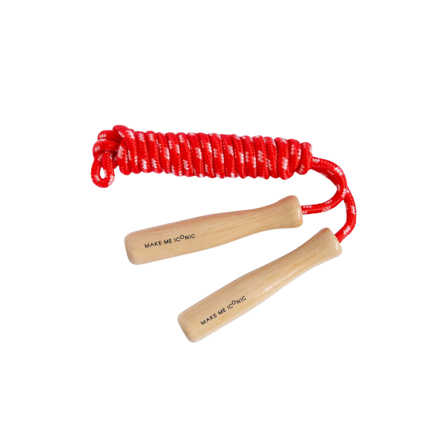 Make Me Iconic wooden skipping rope - classic natural wood handles with sturdy neutral rope, designed for kids to build rhythm, balance, and coordination through active, screen-free play