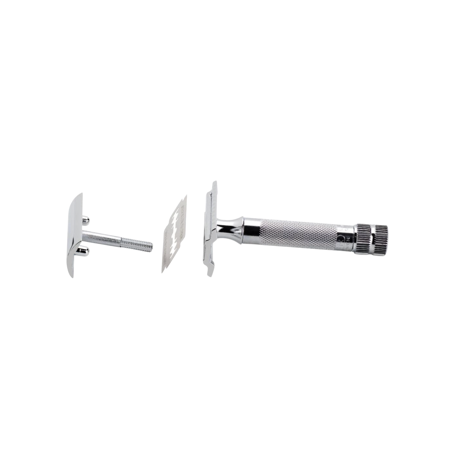 Stylish Merkur Safety Razor 34C Chrome unpackaged close up on blade and safety mechanism