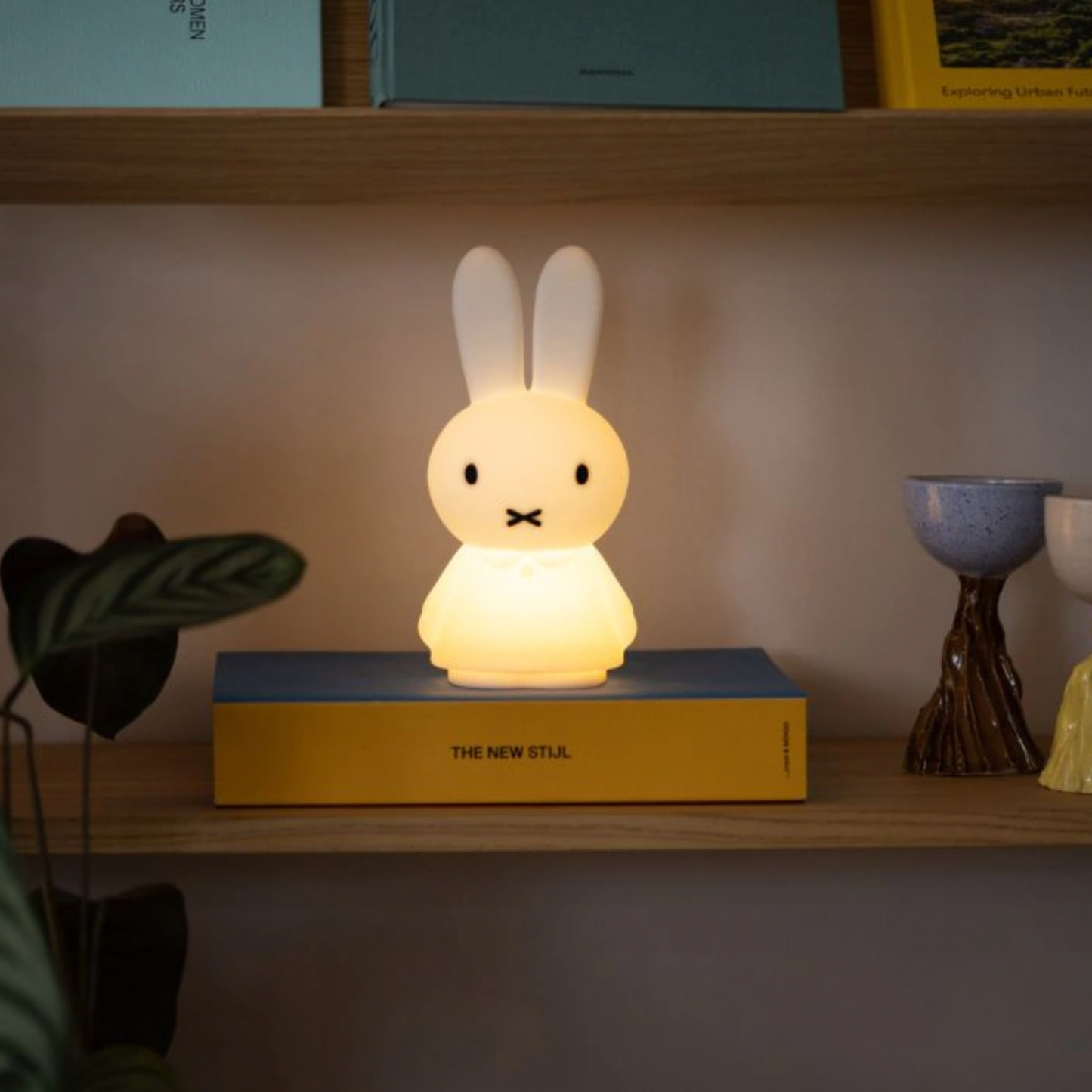 Miffy shines lamp 22cm on display lit up on bookshelf 