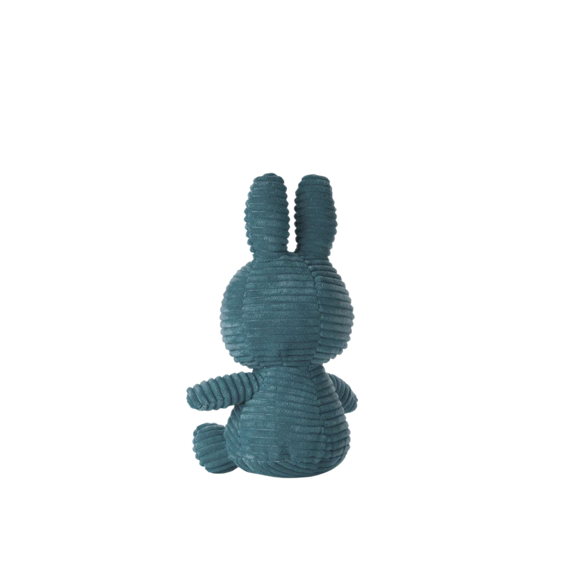 Back view of Miffy Corduroy plush in Aviator Blue, handmade from soft corduroy with 100% recycled PET filling, ethically produced and eco-friendly - a timeless, cuddly gift for babies or stylish nursery décor.