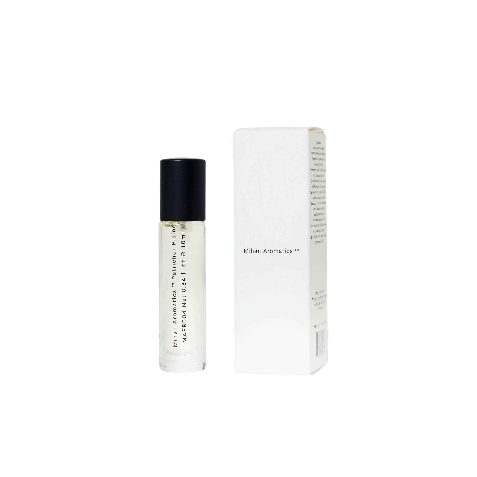Mihan Aromatics 10ml Petrichor Plains front angled view box