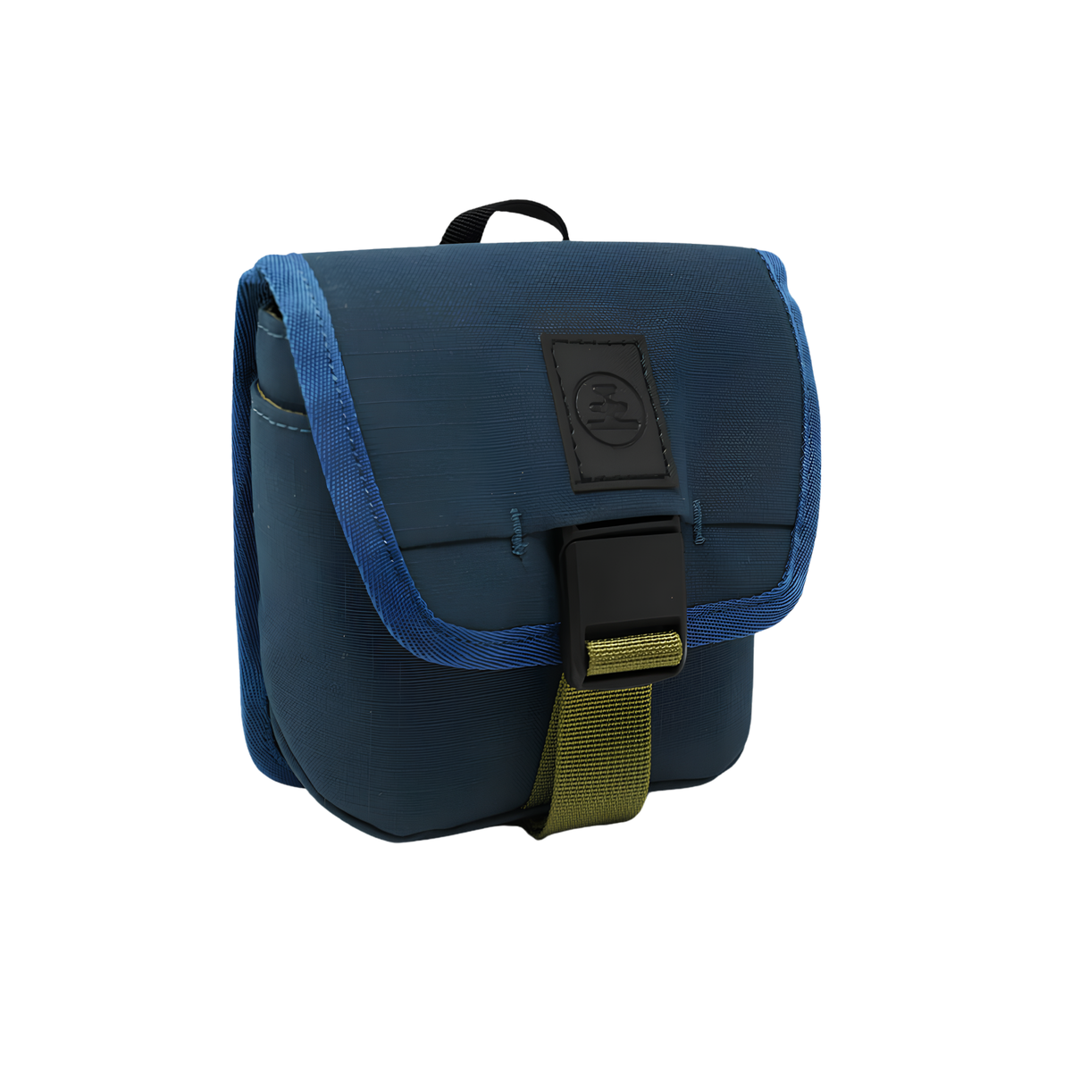 Semi side view of Nocs Provisions Binocular Standard Issue Pouch in harbor blue, recycled abrasion-resistant fabric with secure NocLoc closure, universal strap attachments and internal storage pocket, ideal for 25mm binocular.