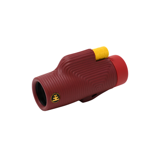 Side view of Nocs Provisions Monocular Zoom Tube 8X32 Ember red that has fully multi-coated optics, premium BaK4, high quality optical glass, water resistant and compact.
