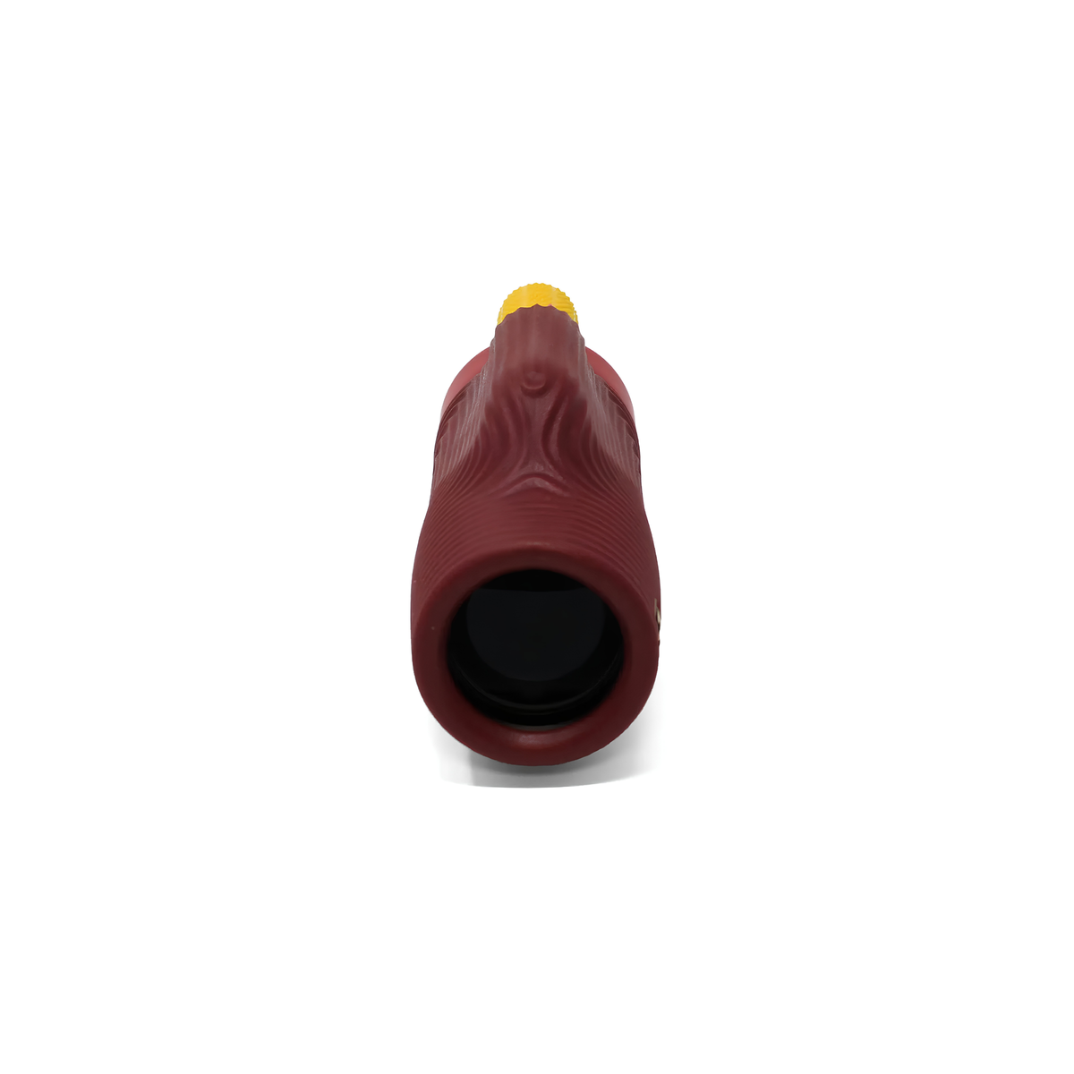 Facing the lense of the Nocs Provisions Monocular Zoom Tube 8X32 Ember red that has fully multi-coated optics, premium BaK4, high quality optical glass, water resistant and compact.