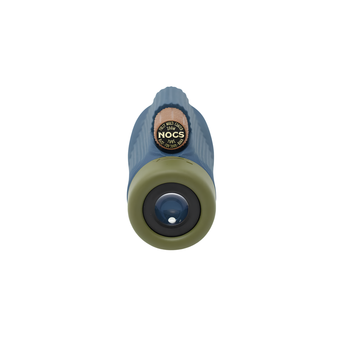 Front view of Nocs Provisions Monocular Zoom Tube 8X32 Indigo Blue that has fully multi-coated optics, premium BaK4, high quality optical glass, water resistant and compact.