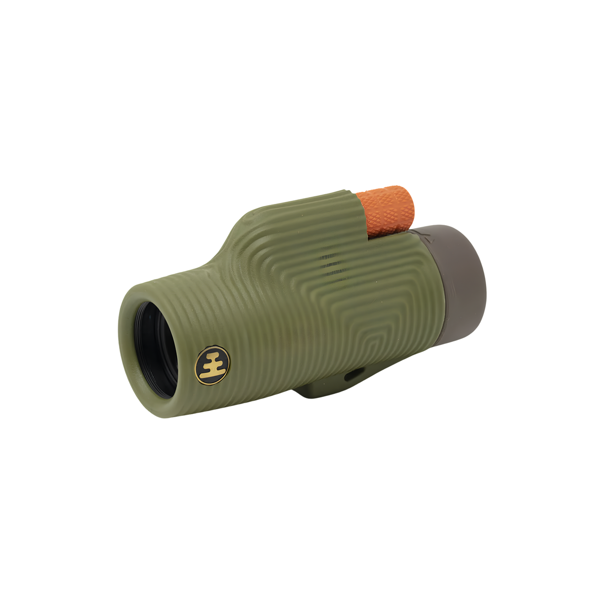 Side view of Nocs Provisions Monocular Zoom Tube 8X32 Juniper Green that has fully multi-coated optics, premium BaK4, high quality optical glass, water resistant and compact.