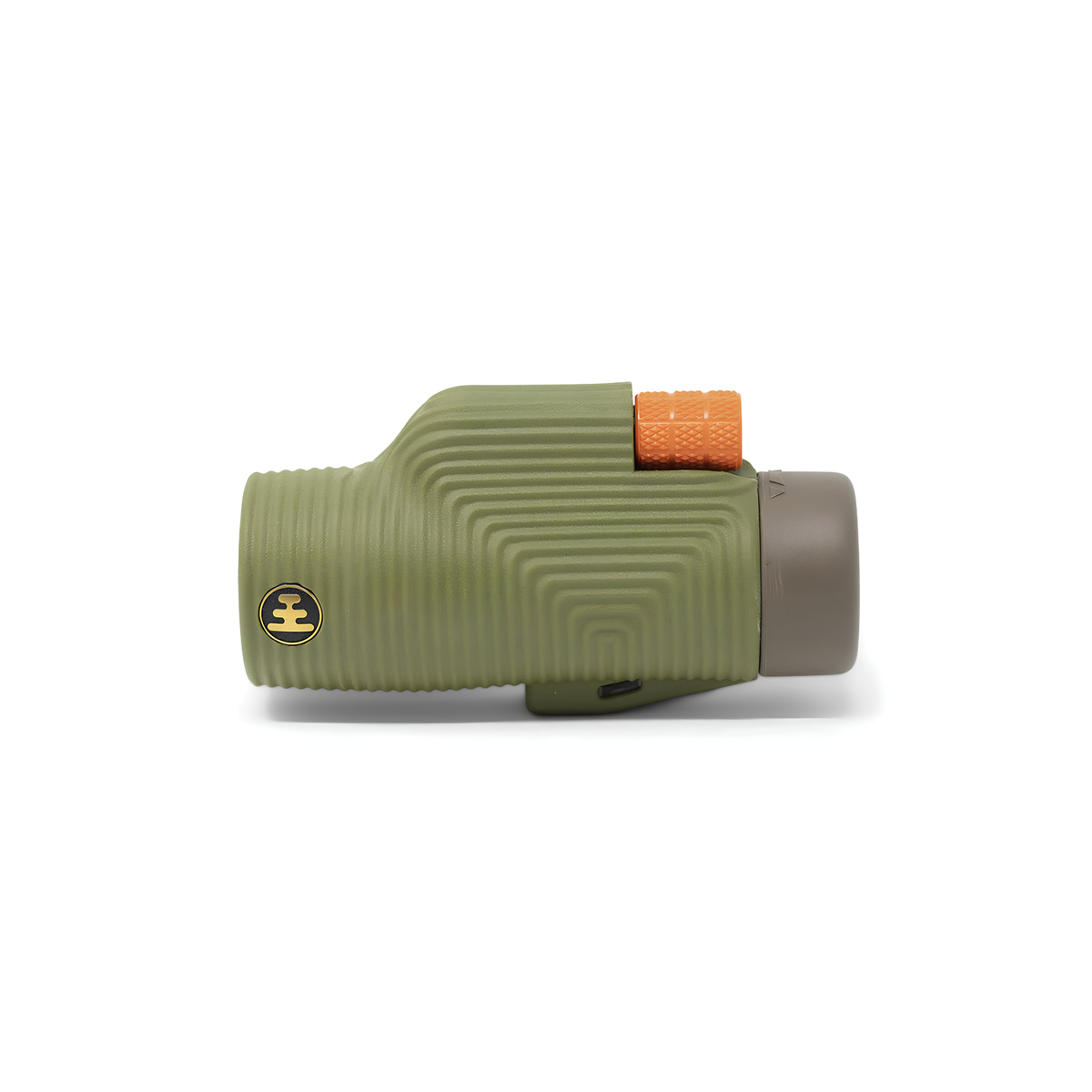 Side view of Nocs Provisions Monocular Zoom Tube 8X32 Juniper Green that has fully multi-coated optics, premium BaK4, high quality optical glass, water resistant and compact.
