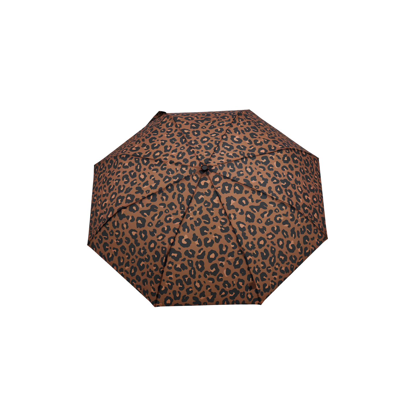 Top view of the Original Duckhead Duck Umbrella Compact Leopard timeless animal print design from sustainable materials.
