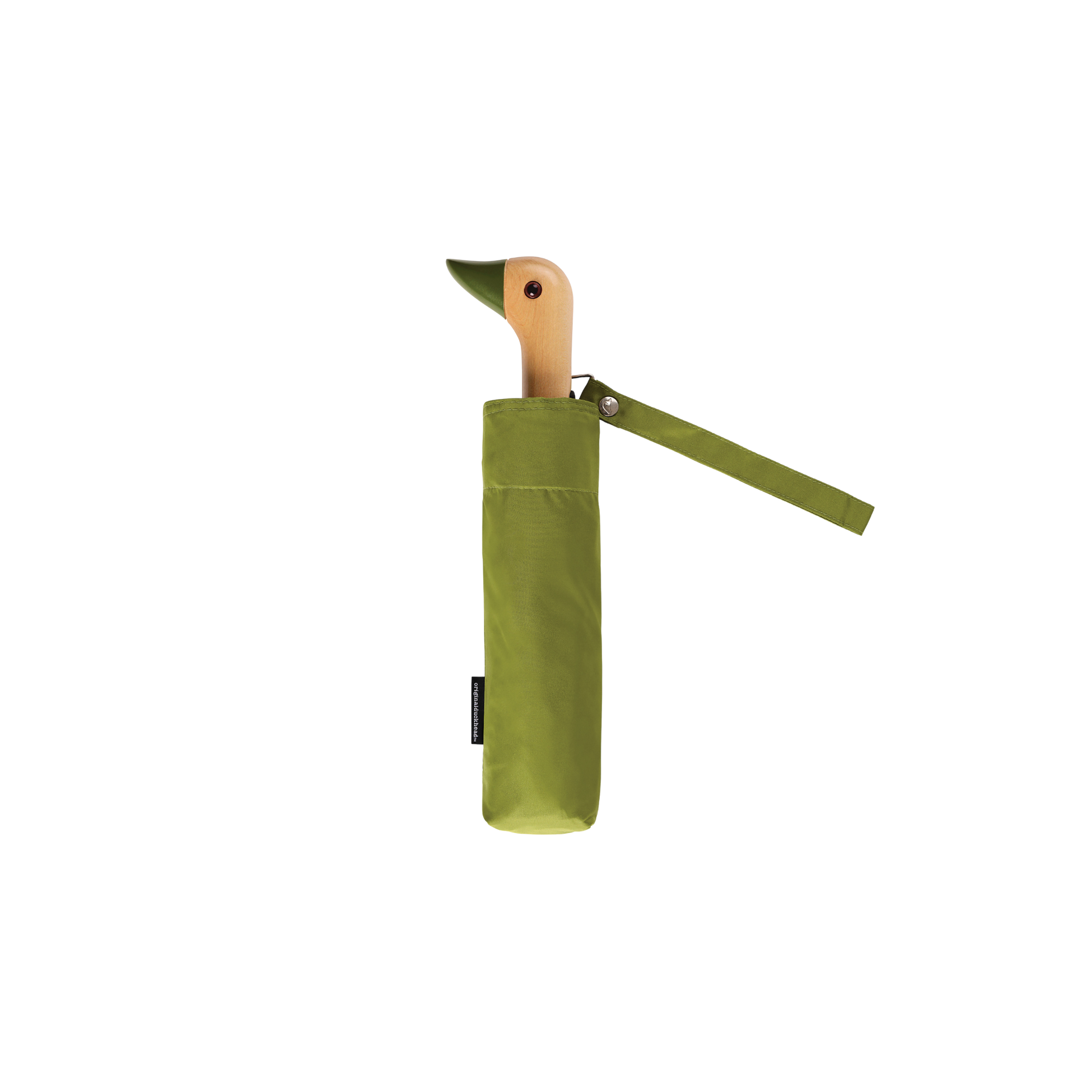 Folded inside its pouch, the Original Duckhead Duck Umbrella Compact Olive from 100% recycled plastic bottles and robust to keep you dry, it fits into any backpack or tote bag, it is wind resistant, has automatic open button and high-strength steel frame. For everyday use no matter the weather.