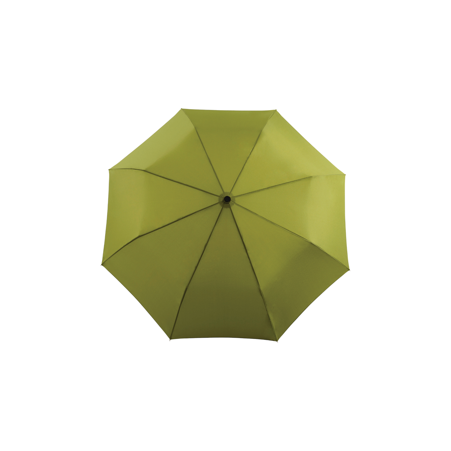 Top view of the Original Duckhead Duck Umbrella Compact Olive from 100% recycled plastic bottles and robust to keep you dry, it fits into any backpack or tote bag, it is wind resistant, has automatic open button and high-strength steel frame. For everyday use no matter the weather.