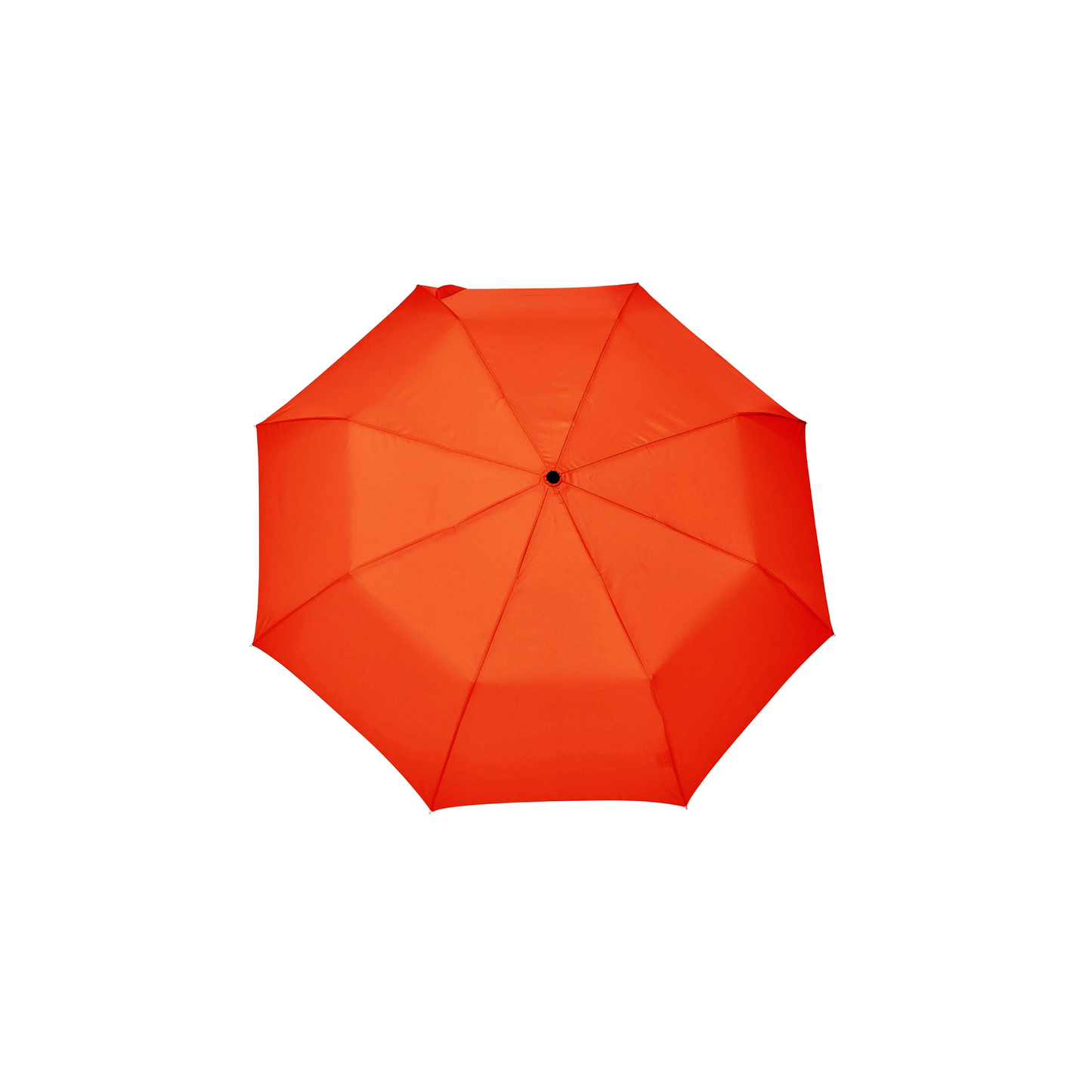 Top view of the Original Duckhead Duck Umbrella Compact Papaya from 100% recycled plastic bottles and robust to keep you dry, it fits into any backpack or tote bag, it is wind resistant, has automatic open button and high-strength steel frame. For everyday use no matter the weather.