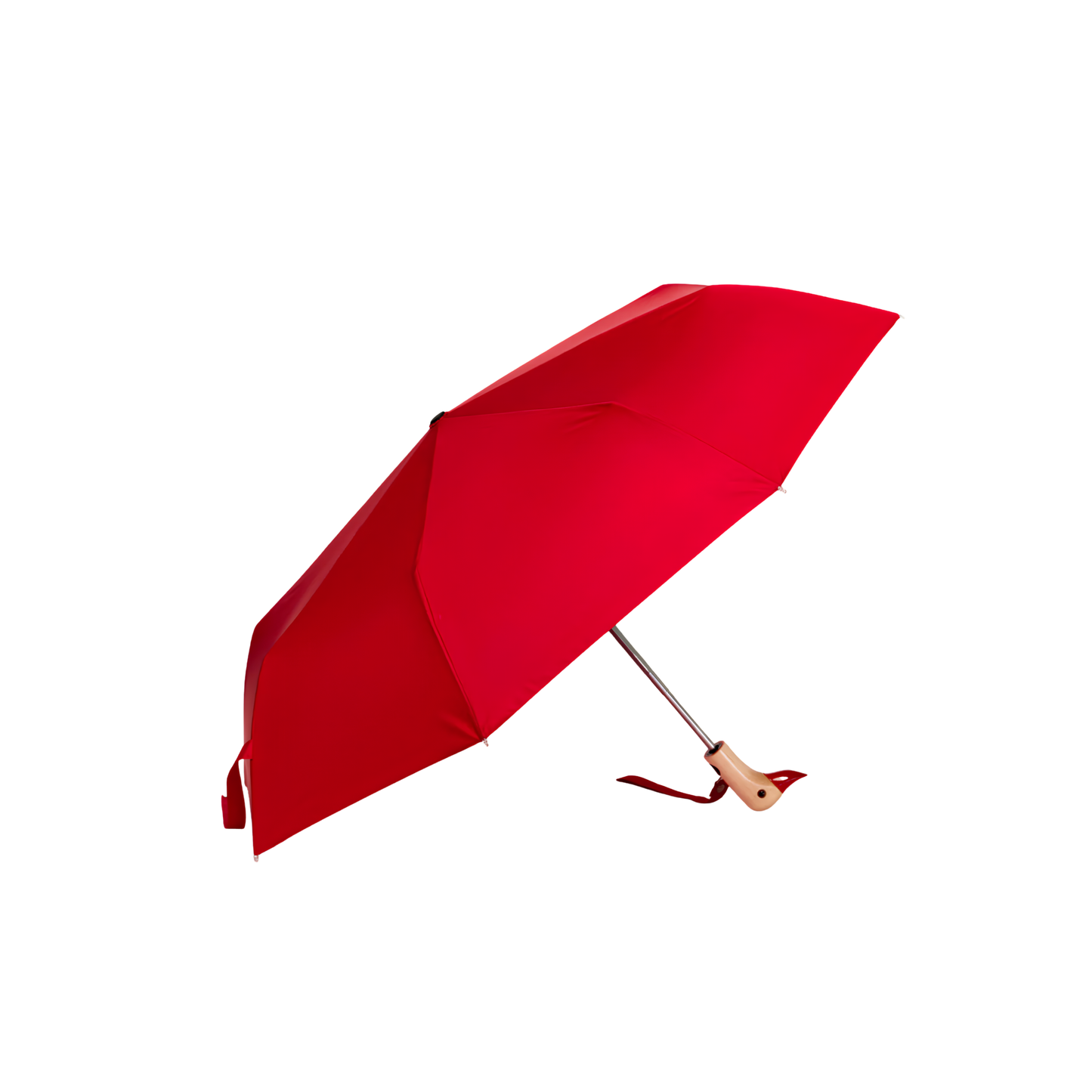 Side view of the Original Duckhead Duck Umbrella Compact Red, from sustainable materials.