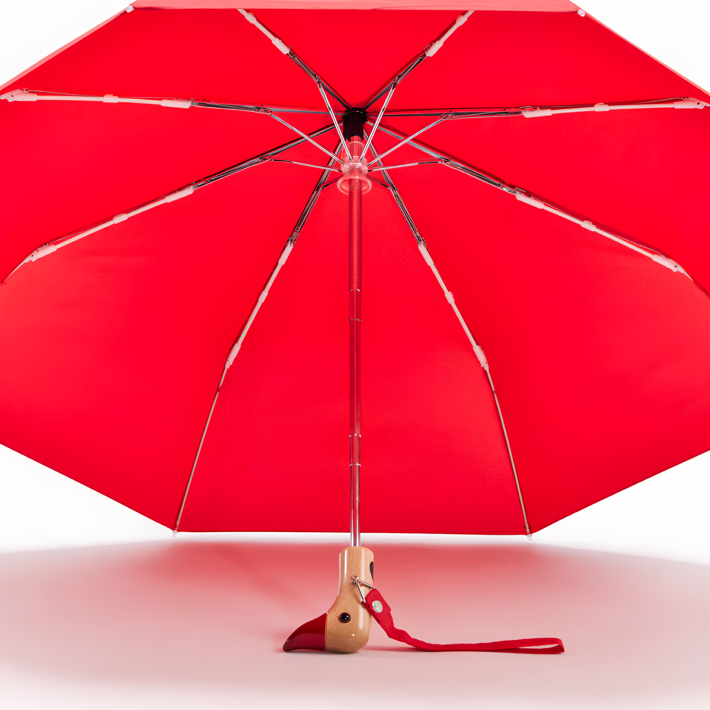 Open inside view of the Original Duckhead Duck Umbrella Compact Red, from sustainable materials.