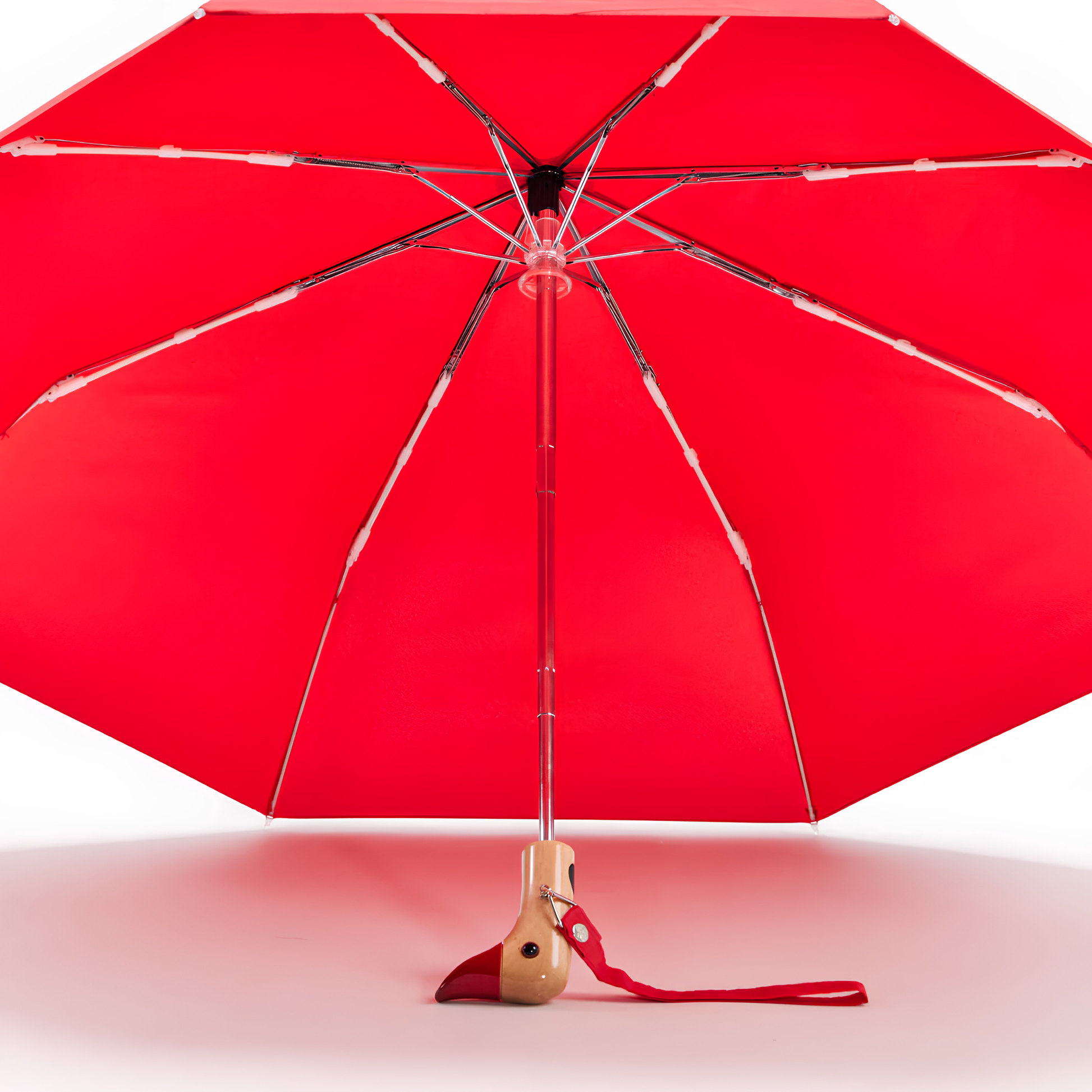 Open inside view of the Original Duckhead Duck Umbrella Compact Red, from sustainable materials.