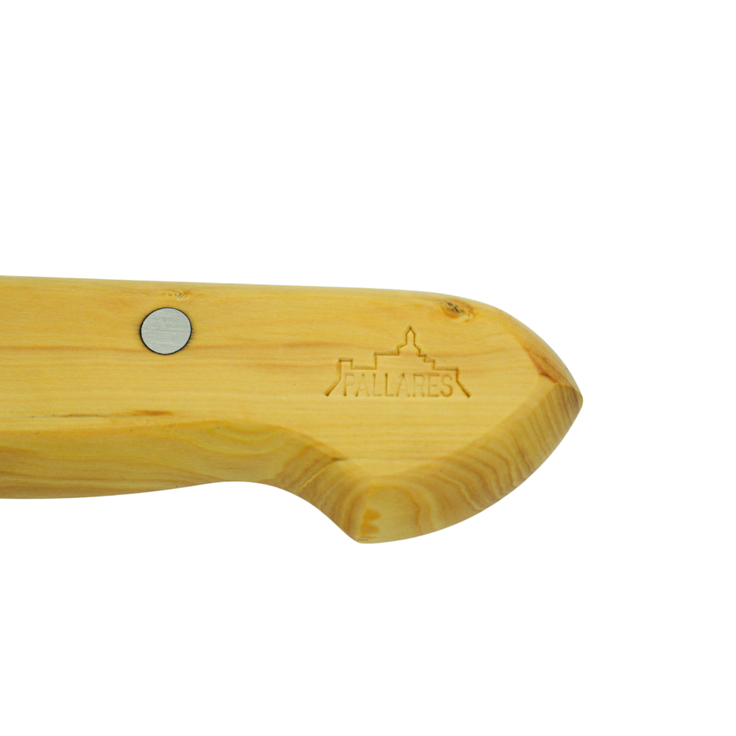 Close up on the logo from Pallares Solsona Bread Knife 20cm Stainless Steel Boxwood Handle