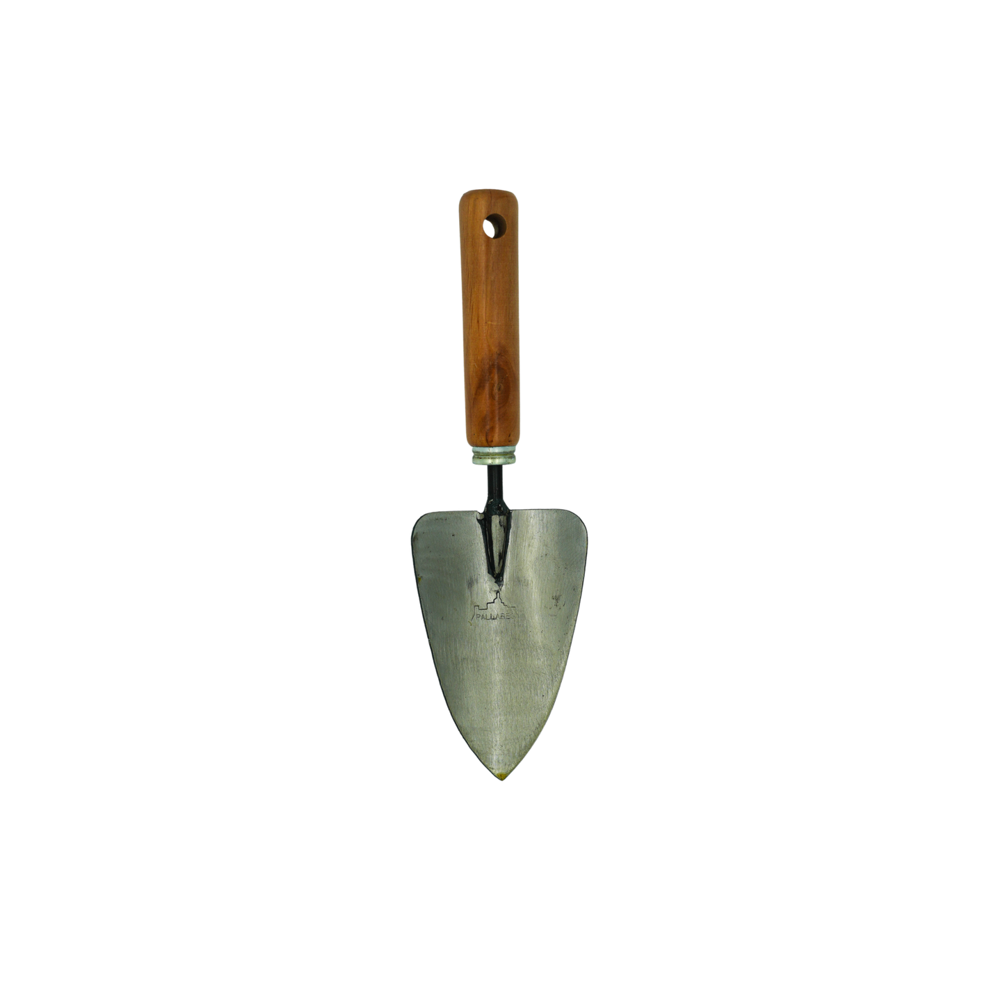 Front top view of the Pallares Solsona Hand Trowel Stainless Steel Blade with Wood Handle