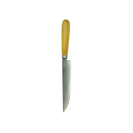 Tip down view of the Pallares Solsona Kitchen Knife 15cm Straight Blade Carbon Steel Boxwood Handle