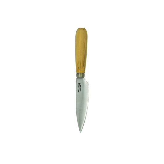 Tip down view of the Pallares Solsona Kitchen Knife 9cm Wide Blade Stainless Steel Boxwood Handle