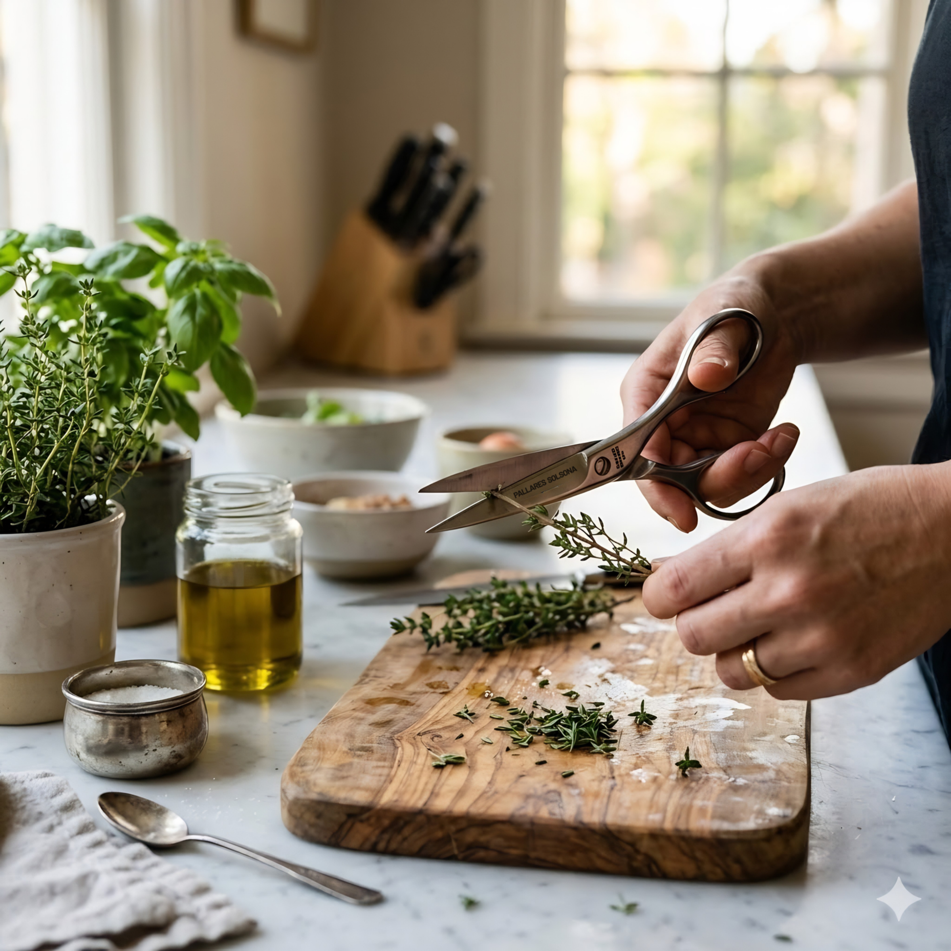 Pallares Solsona Kitchen Scissors Master 20cm Stainless Steel shown in use in the kitchen.