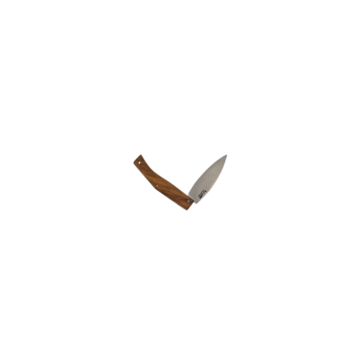 Pallares Solsona carbon steel pocket knife 8cm with olive wood handle half open