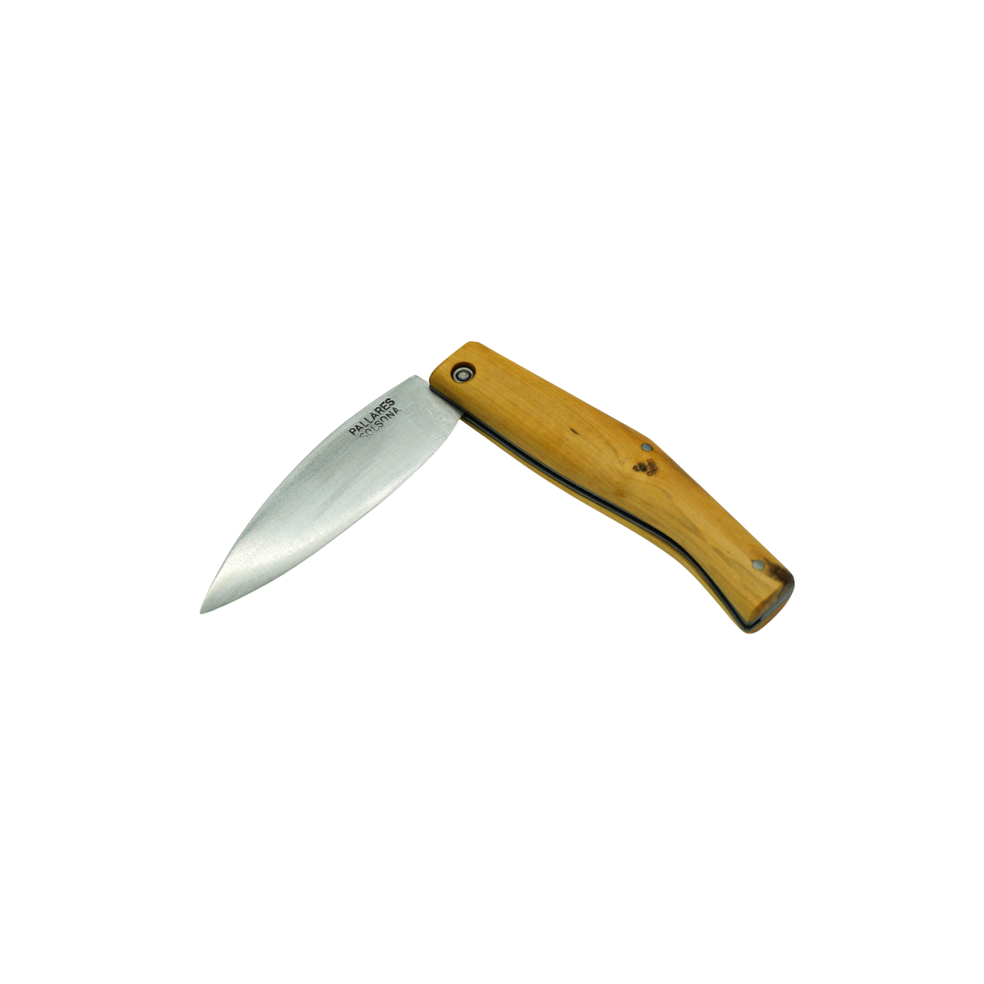 Semi folded view of the Pallares Solsona Pocket Knife Busa 8cm Carbon Steel Boxwood Handle