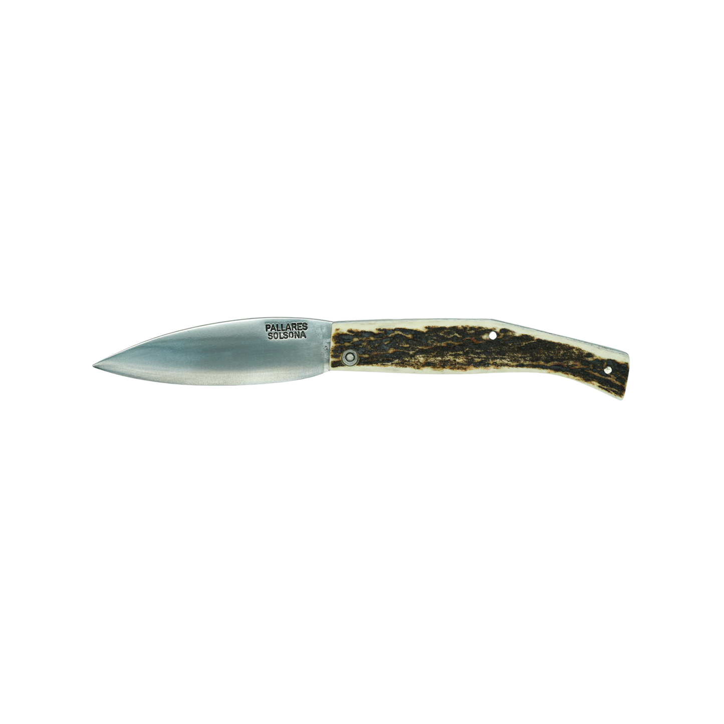 Side view of the unfolded knife from the Pallares Solsona Pocket Knife Busa 8cm Carbon Steel Deer Horn Handle
