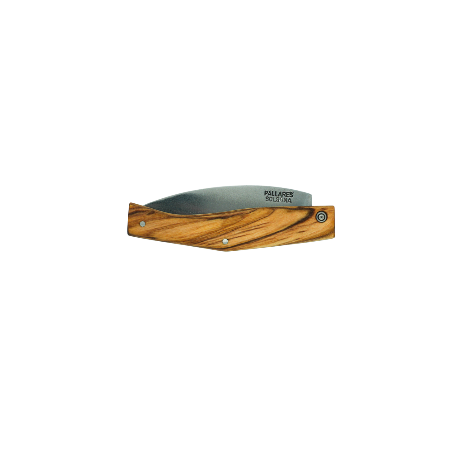 Side view of the close knife from Pallares Solsona Pocket Knife Busa 8cm Carbon Steel Olive Wood Handle