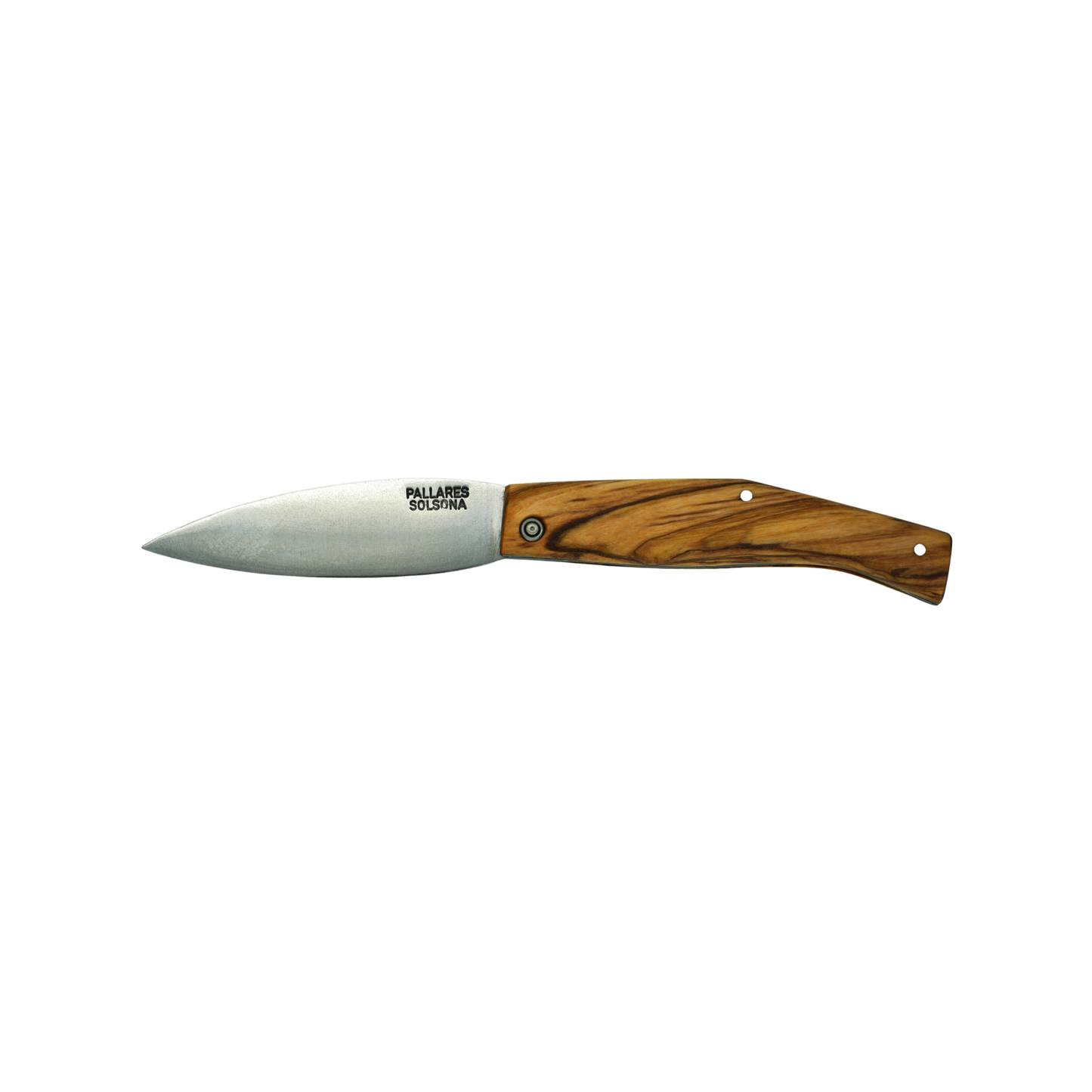 Side view of the unfolded knife from the Pallares Solsona Pocket Knife Busa 8cm Carbon Steel Olive Wood Handle