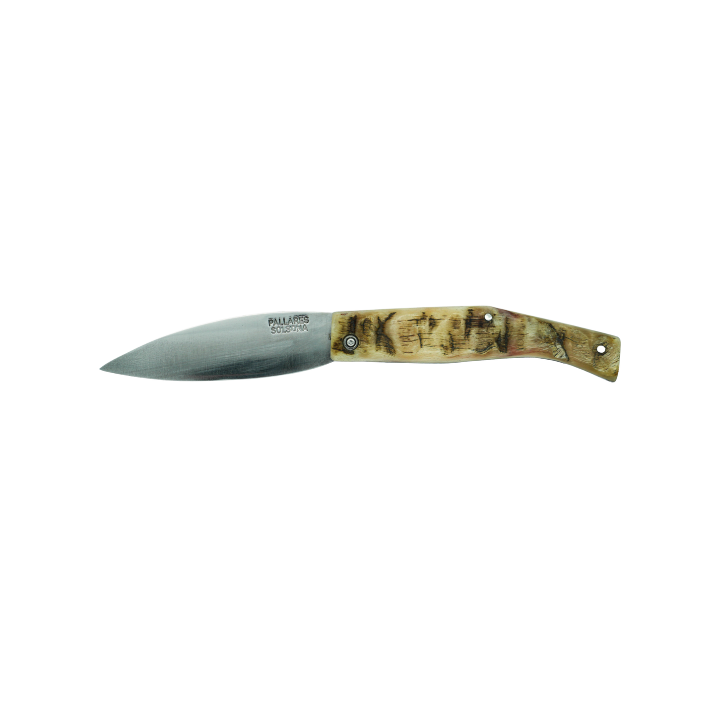 Side view of the unfolded knife from the Pallares Solsona Pocket Knife Busa 8cm Carbon Steel Ram Horn Handle