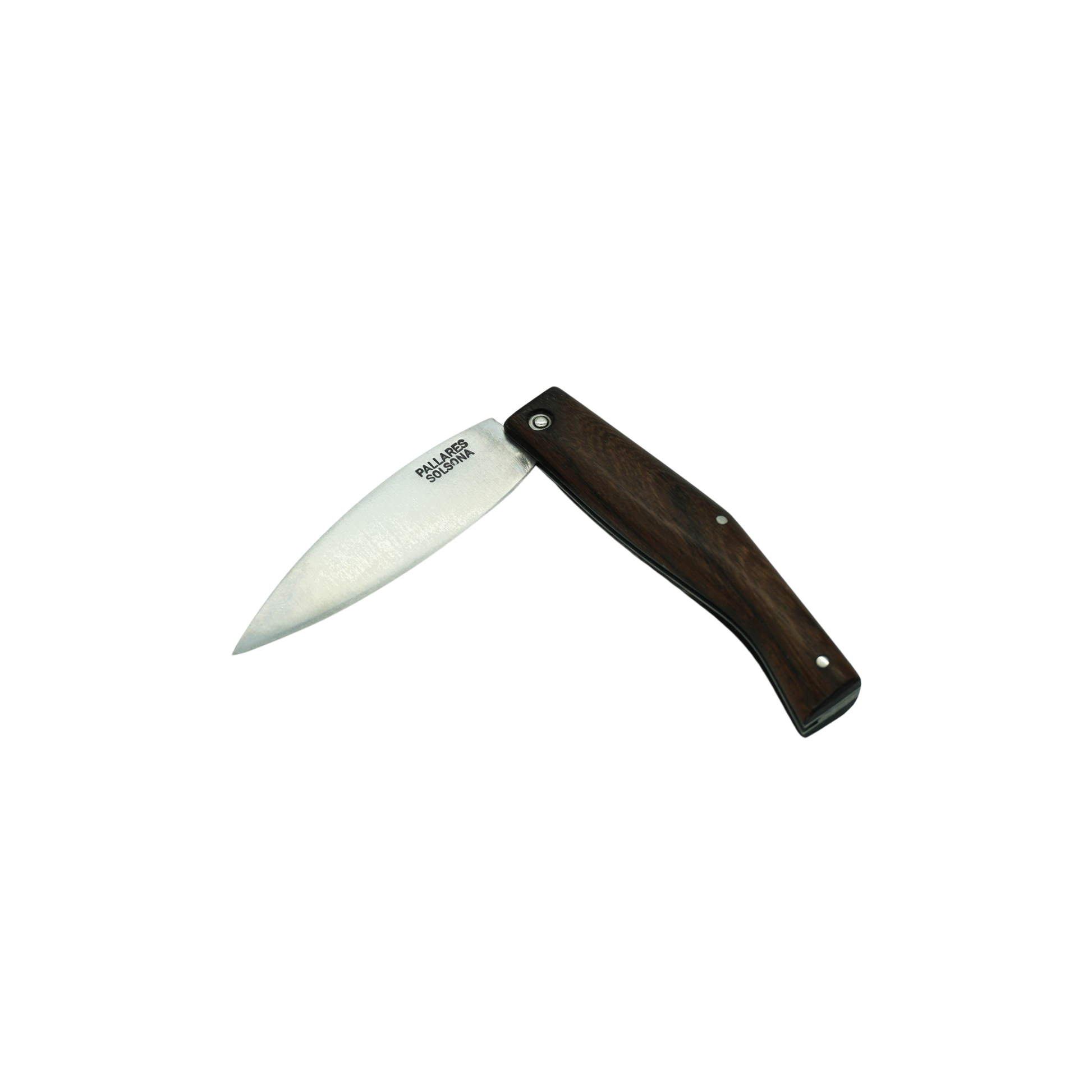 Semi folded view of the Pallares Solsona Pocket Knife Busa 8cm Carbon Steel Rosewood Handle