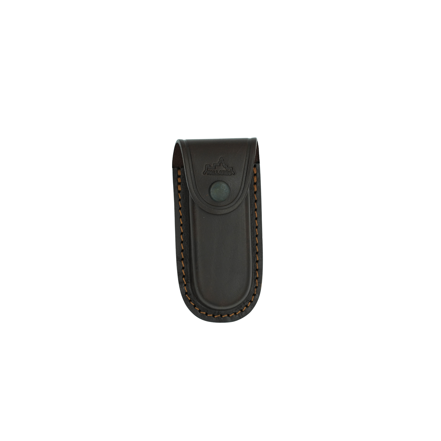 Front view of the Pallares Solsona Pocket Knife Leather Pouch with snap button closure