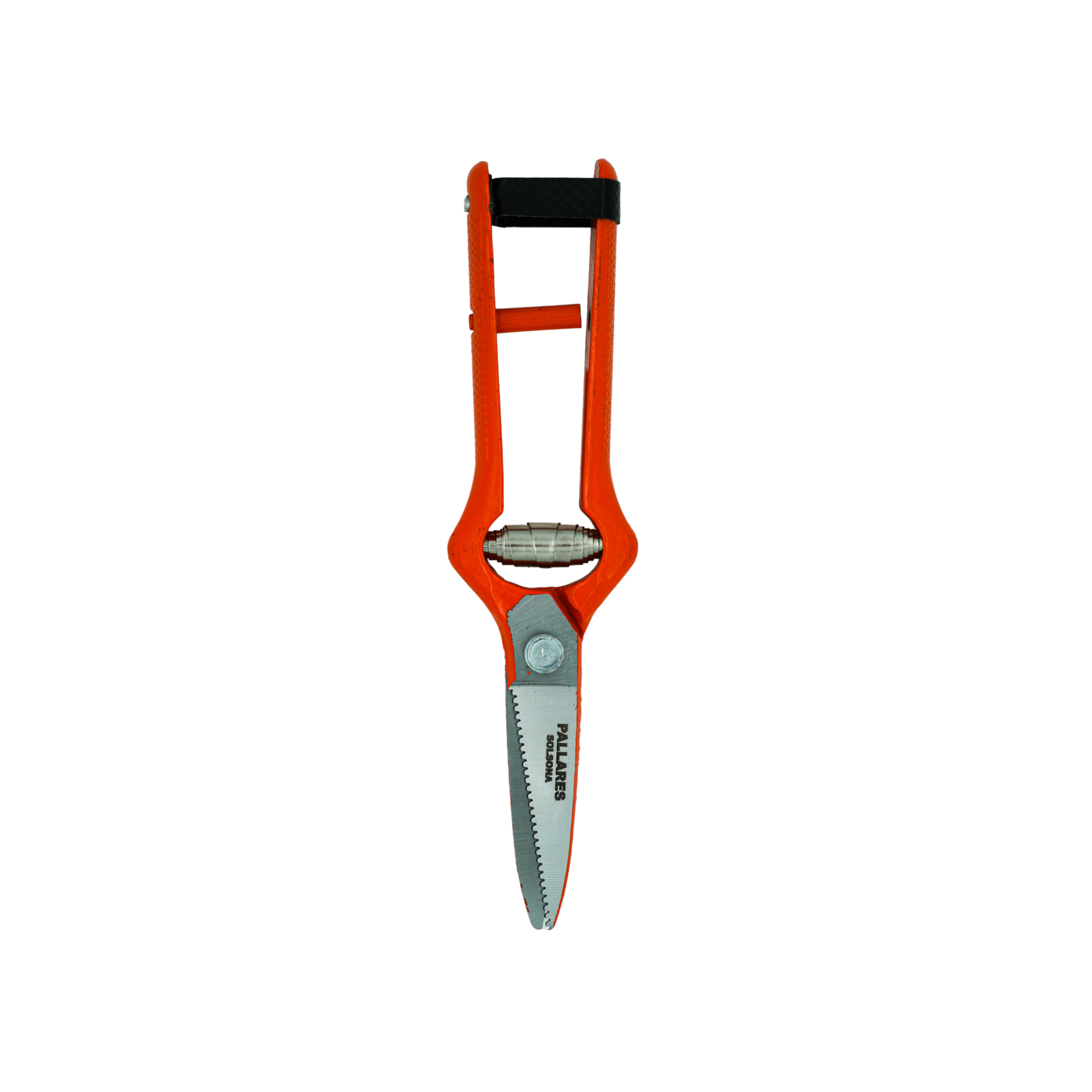 Tip down view of the Pallares Solsona Pruning Shears 19cm Straight Blade Carbon Steel Red Handle