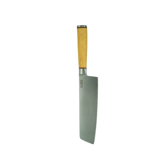 Tip down view of the Pallares Solsona Usuba Knife 17.5cm Stainless Steel Boxwood Handle