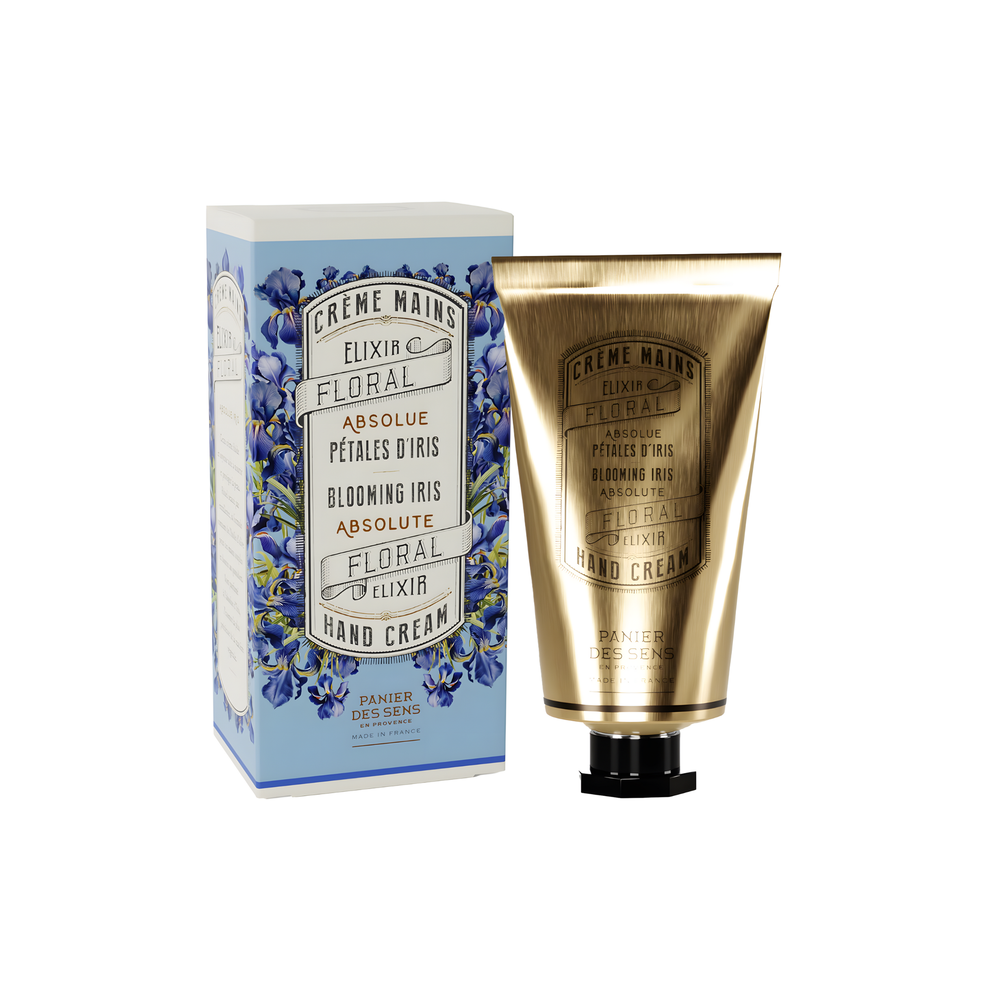 Fathom Blooming Iris hand cream 75ml with floral packaging, a natural moisturizing hand lotion made with olive oil and iris, made in France.